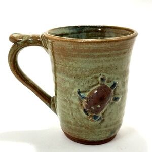 3D Sea Turtle Pottery Mug | Signed Handmade Ceramic Thumb Rest 16oz Ocean Theme